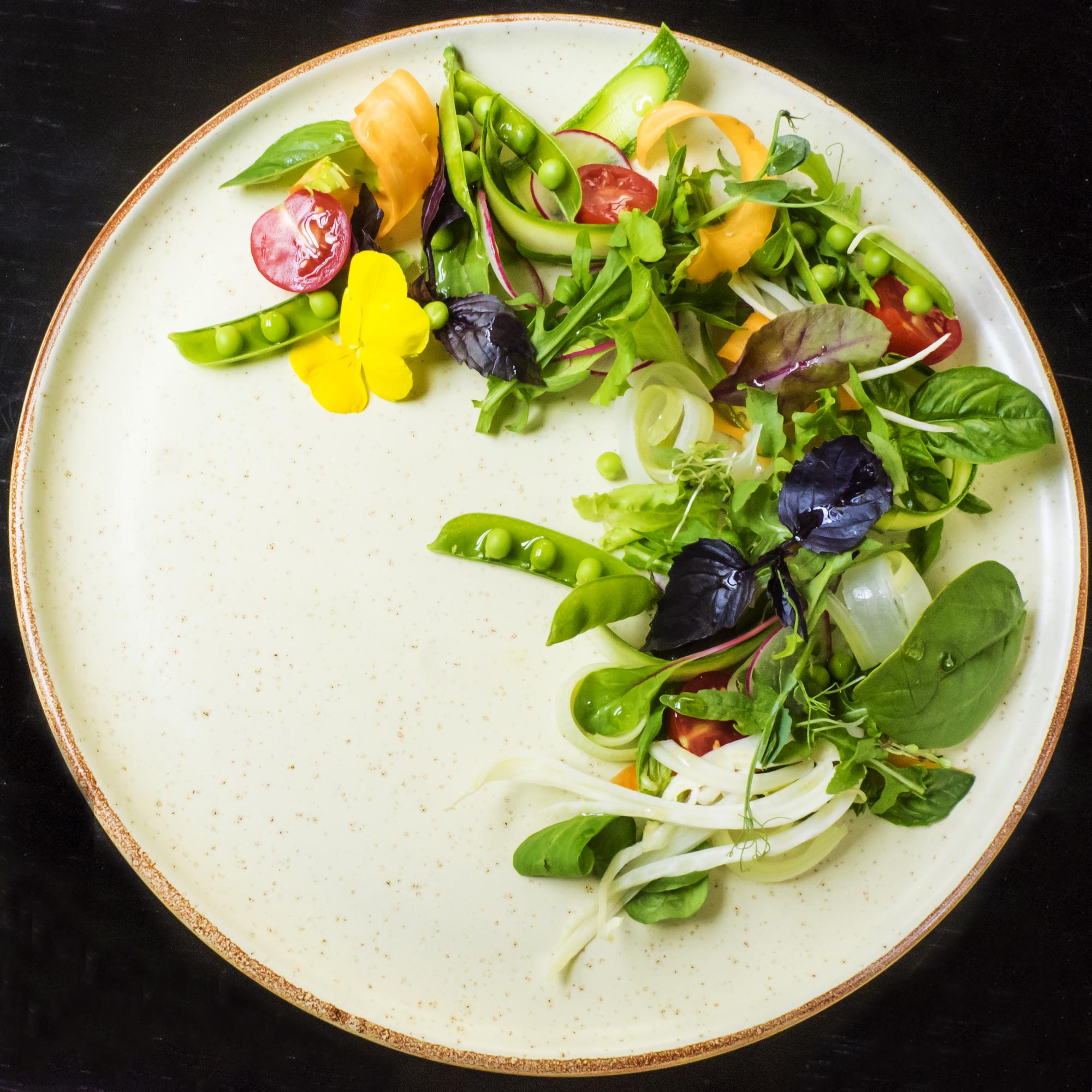 Plated seasonal salad with herbs
